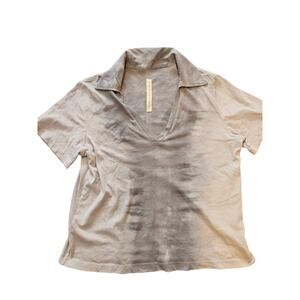 Raquel Allegra polo v neck babydoll crop t shirt womens 3 large tiedye gray